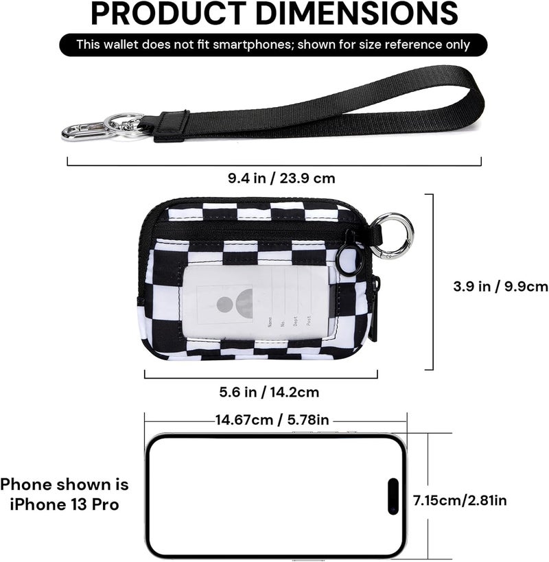 YDF Keychain Wallet for Women Mini Zip Card Holder with ID Window, Coin Purse, Detachable Wristlet, Small Organizer Wallet, Checkered - Image 3